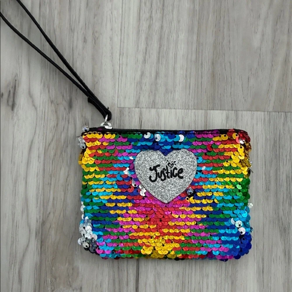 Justice Rainbow Sequin Heart Wristlet